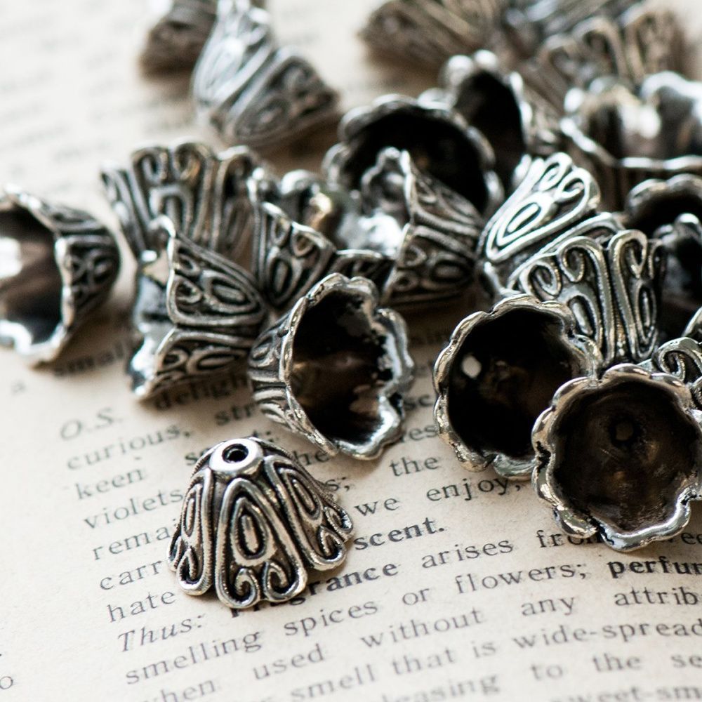 колпачок для бусин "марушин", цвет античное серебро, 15x10 мм