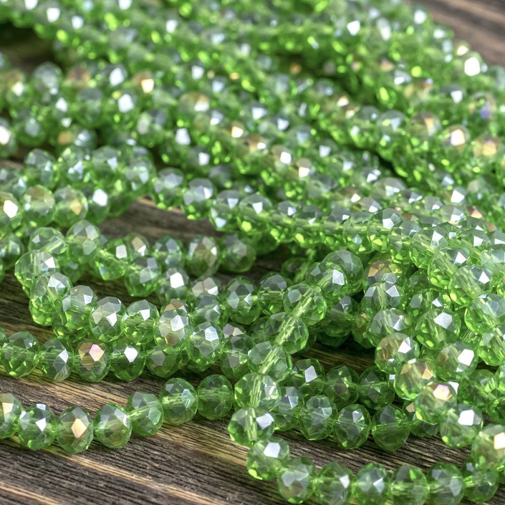 бусина, стекло абакус 8, граненая, цвет светло-зеленый радужный, 8х5 мм