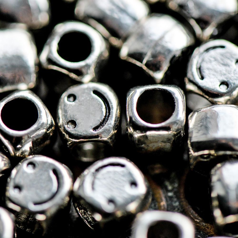 ес бусина металл "смайл", цвет античное серебро, 8x8x7 мм