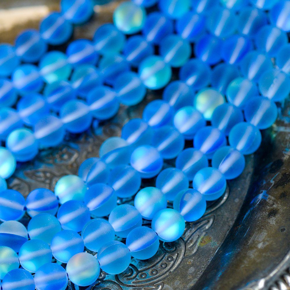 бусина, стекло "лунный камень", цвет синий, 8 мм