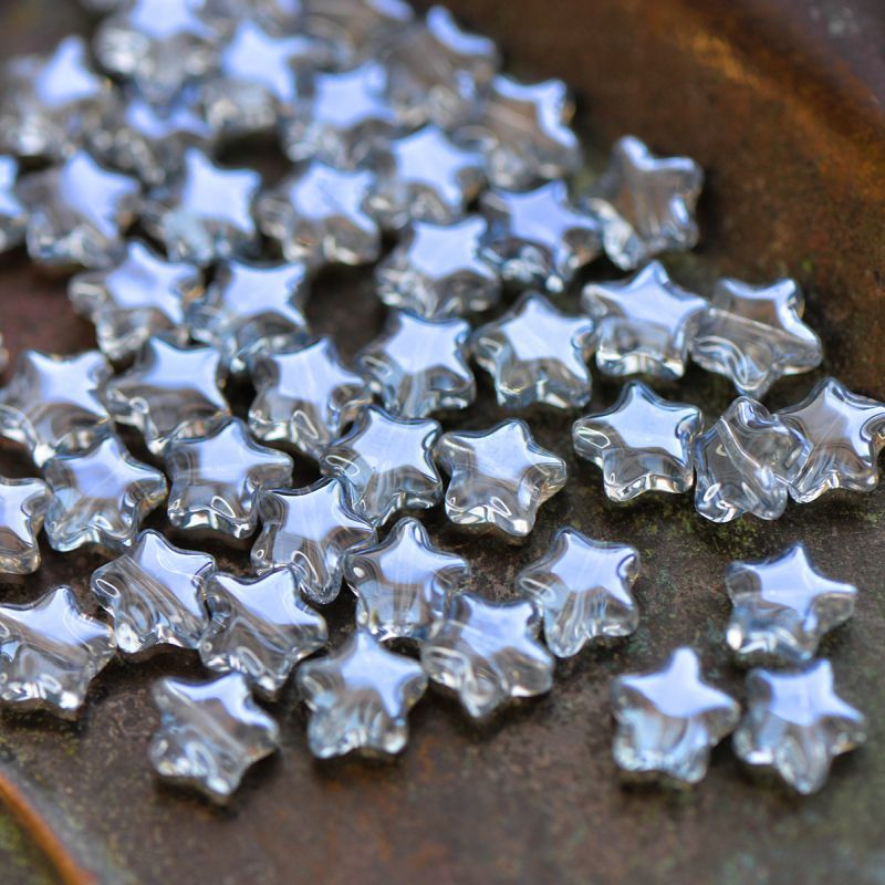 бусина "звездочка", стекло, цвет прозрачный/голубой люстровый, 8x8.5x4 мм