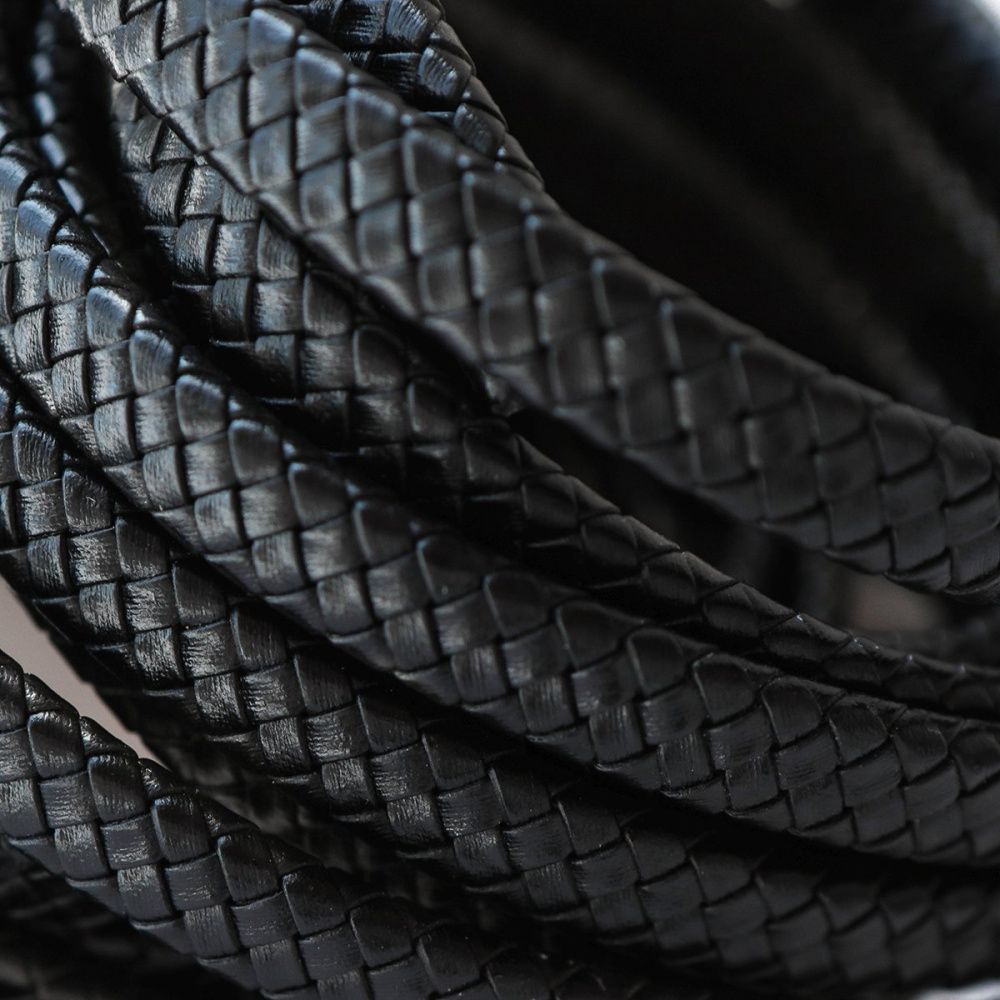 шнур кожаный плоский, плетеный, цвет черный, 10х5 мм