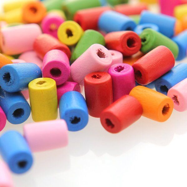 бусина дерево "столбик", цветовой микс, 10х7 мм