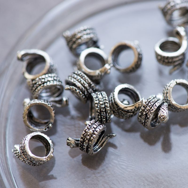 ес бусина металл "змейка", цвет античное серебро, 10x9 мм