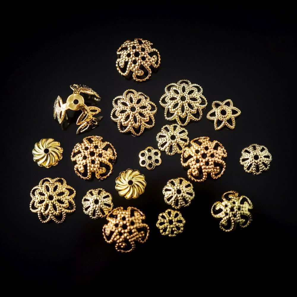 шапочка для бусин "филигрань", цвет золото, размерный микс (уп 10 г)