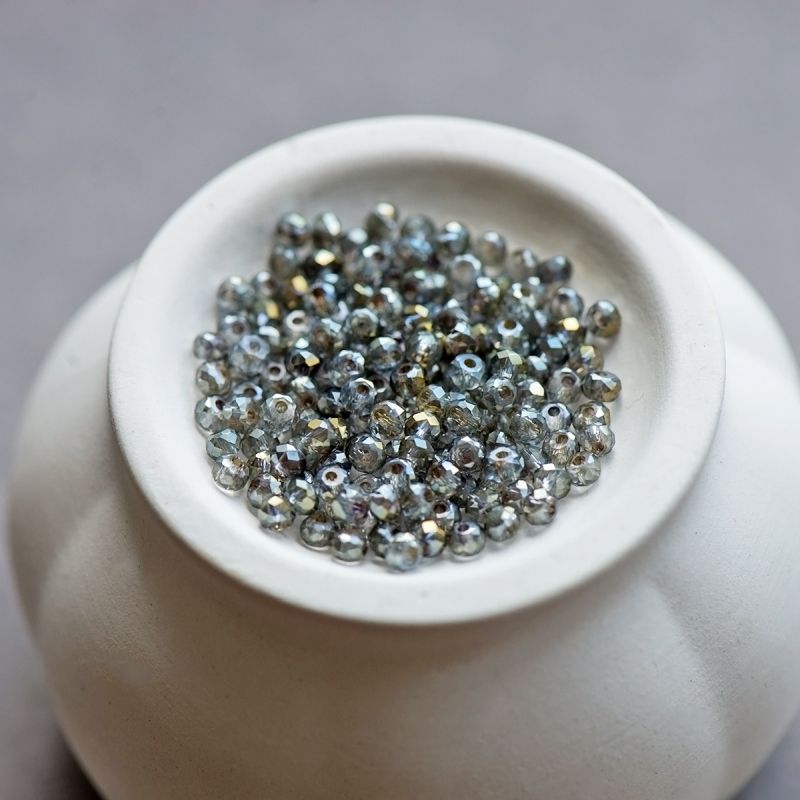 бусина, стекло абакус 2,5, граненая, цвет зеленовато-серый радужный, 2.5х2 мм (уп 85+/-10 шт)