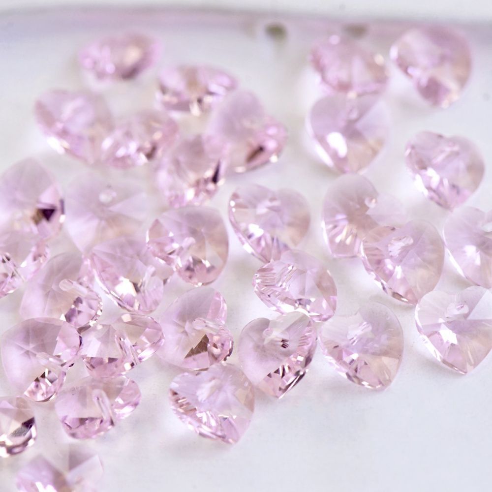 подвеска стеклянная "сердце", граненая, цвет розовый, 10х10х5 мм