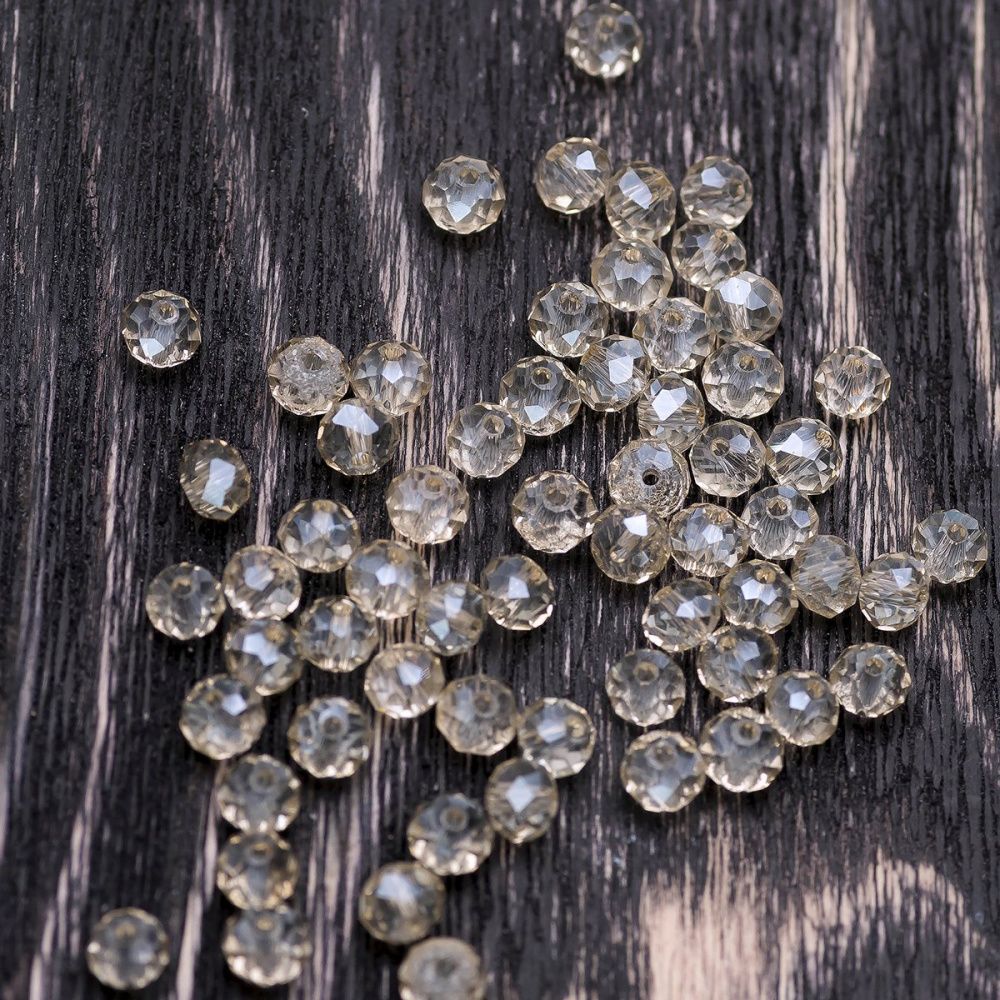 бусина, стекло абакус 6, граненая, цвет шампанского, 6х4 мм