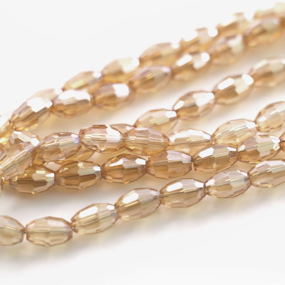 бусина, стекло овальная, граненая, цвет бежевый перламутровый, 6х4 мм