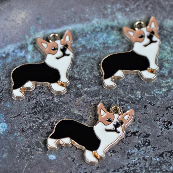 подвеска металлическая "корги", эмаль, молочный/черный, 23x23x1.5 мм