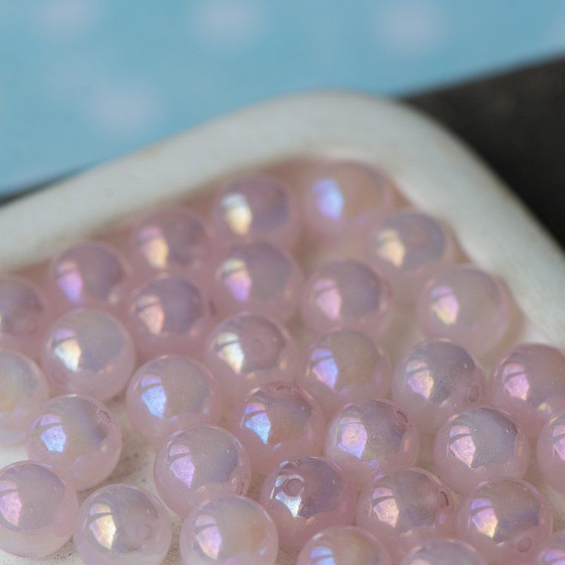 бусина кварц 8, цвет розовый/радужный, 8 мм (стренд 12 шт.)