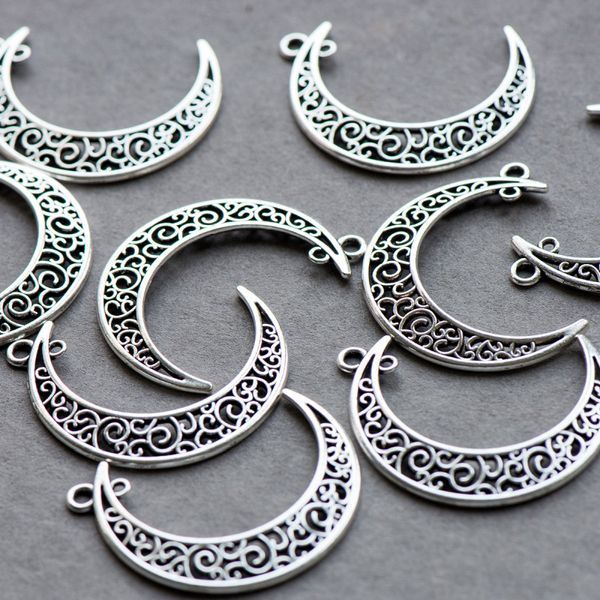 коннектор "месяц", цвет античное серебро, 37x8x2 мм