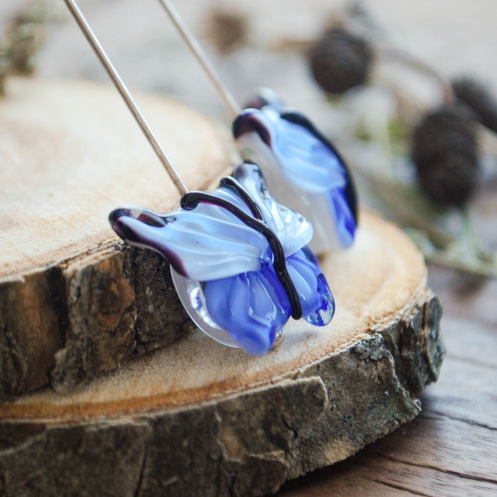 бусина, мурано "бабочка", фигурная, синий, 20х20 мм