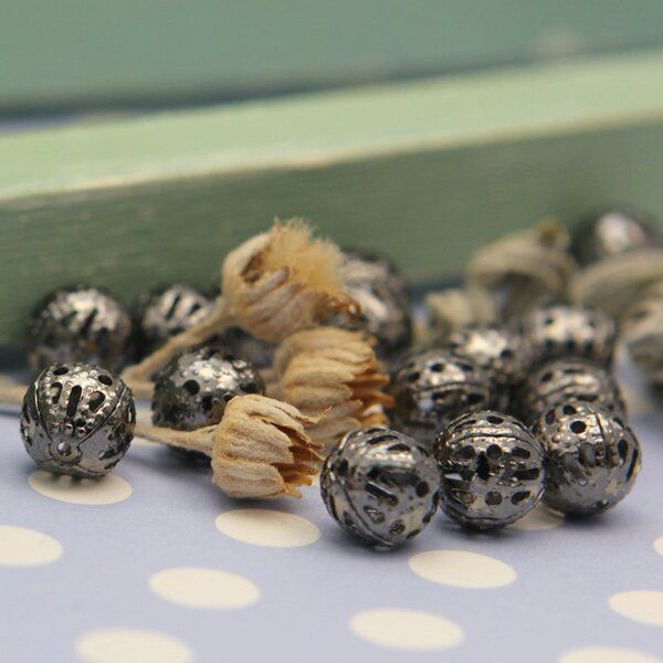 бусина, металл "винтаж" 6, цвет черный, 6 мм