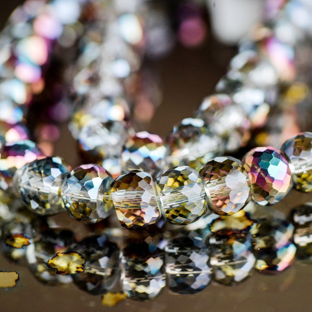 бусина, стекло, "абакус", граненая, цвет радужный микс, 8х6 мм
