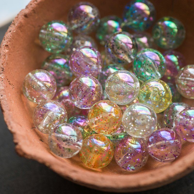 бусина, акрил "глиттер", цветовой микс, 14 мм