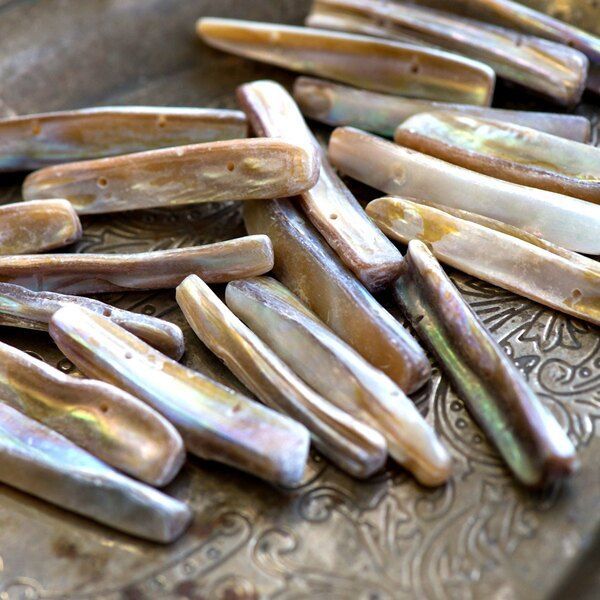 бусина из ракушки, "багет", цвет светло-коричневый, размерный микс