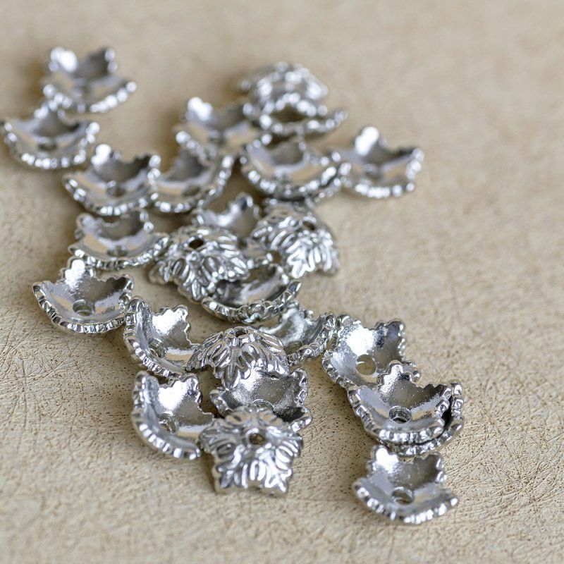 шапочка для бусин "барокко", цвет платина, 10x4 мм