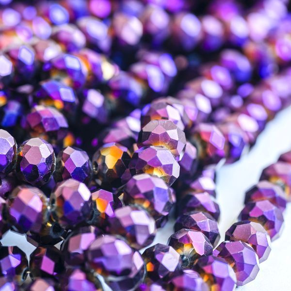 бусина, стекло абакус 8, граненая, цвет фиолетовый зеркальный, 8х6 мм