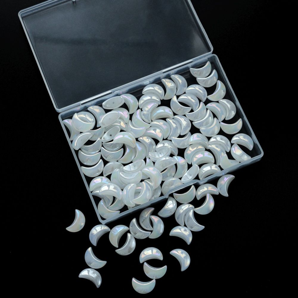 бусина "полумесяц", стекло, цвет белый перламутр, 9x14x6.5 мм