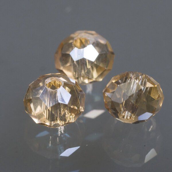 бусина, стекло абакус 4, граненая, цвет золотистый радужный, 4x3 мм (уп 50+/-10 шт)