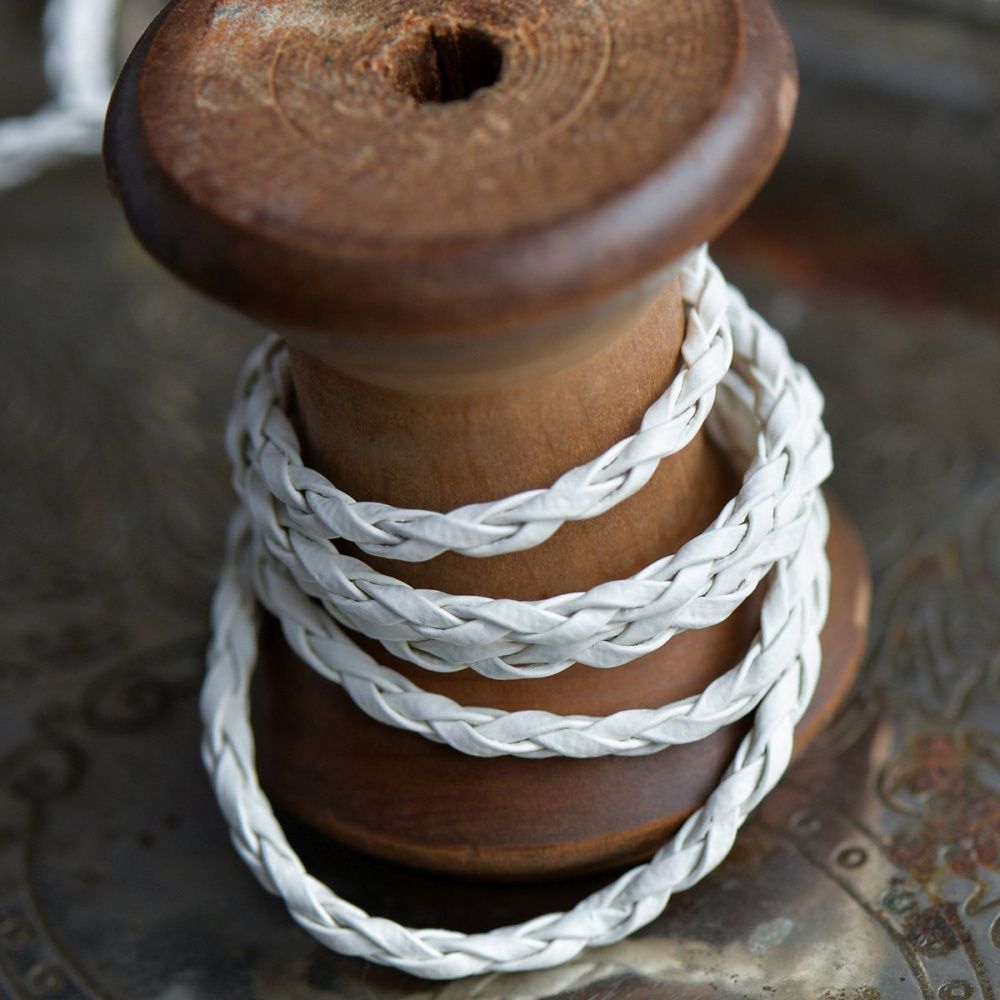 шнур, имитация кожи, плетеный, цвет белый, 3 мм