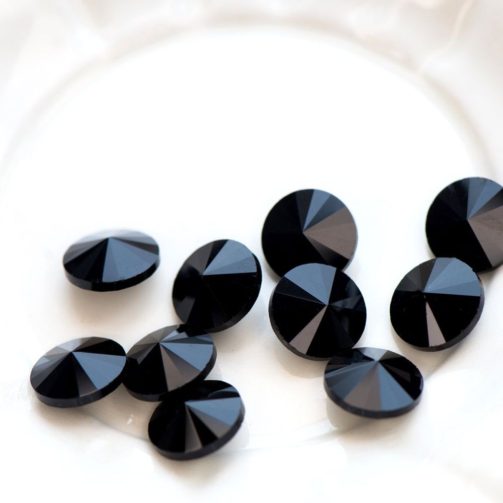 кабошон стекло риволи, цвет jet, непрозрачный, 12 мм