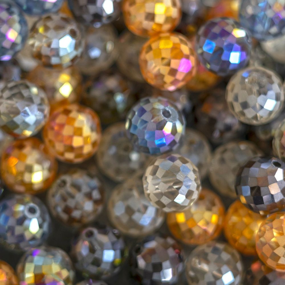 бусина, стекло, "чесс", граненая, радужный микс, 12 мм
