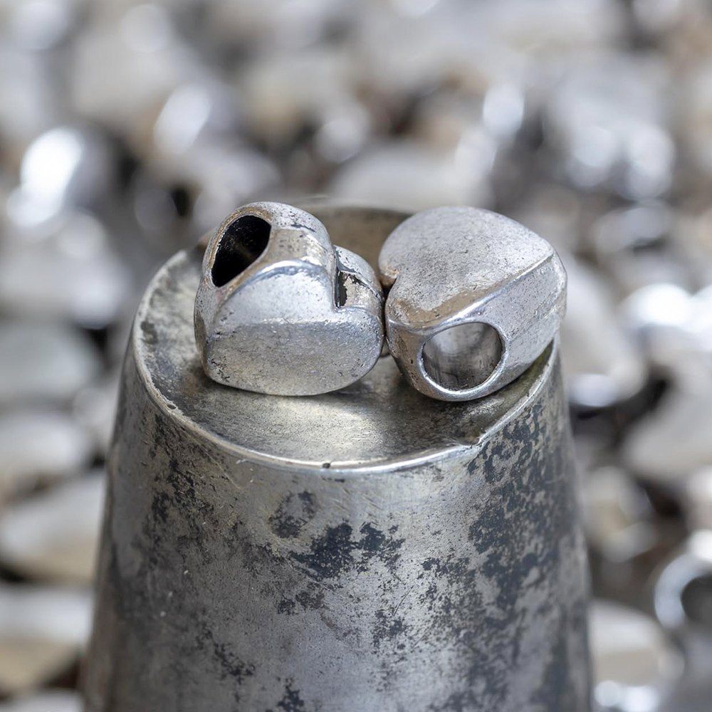 ес бусина металл "сердце", цвет античное серебро, 11х11х7 мм