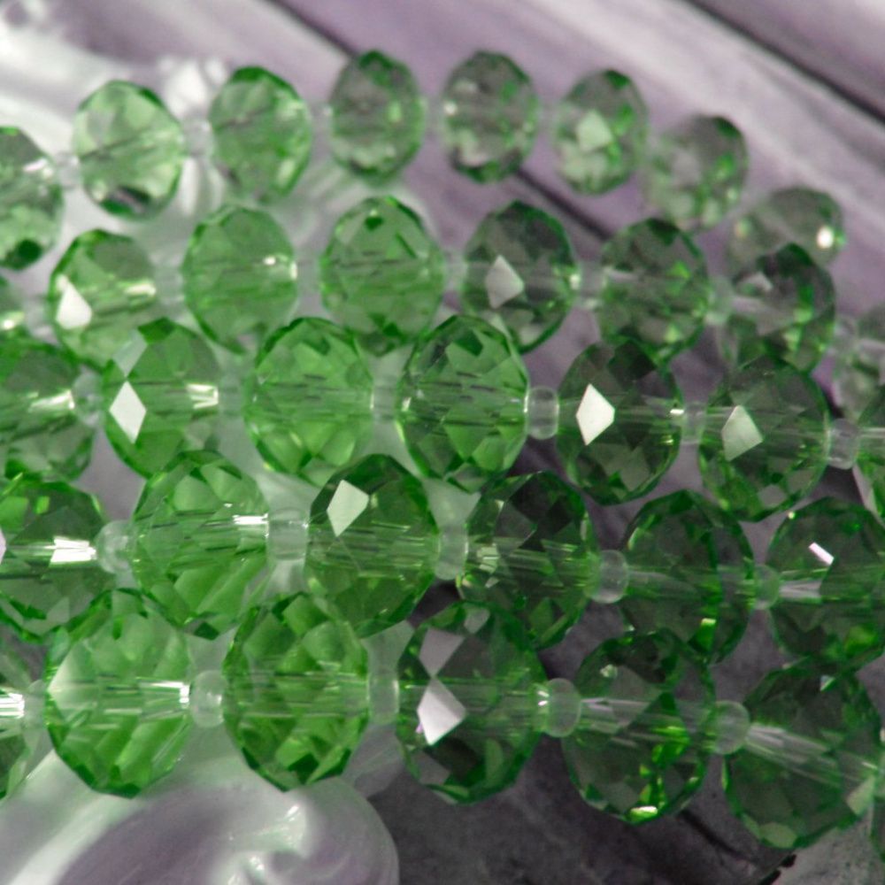 бусина, стекло абакус 12, граненая, цвет лайм, 12х8 мм