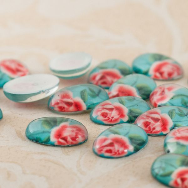 кабошон акриловый "роза", цвет бирюзовый, 18х13х6 мм