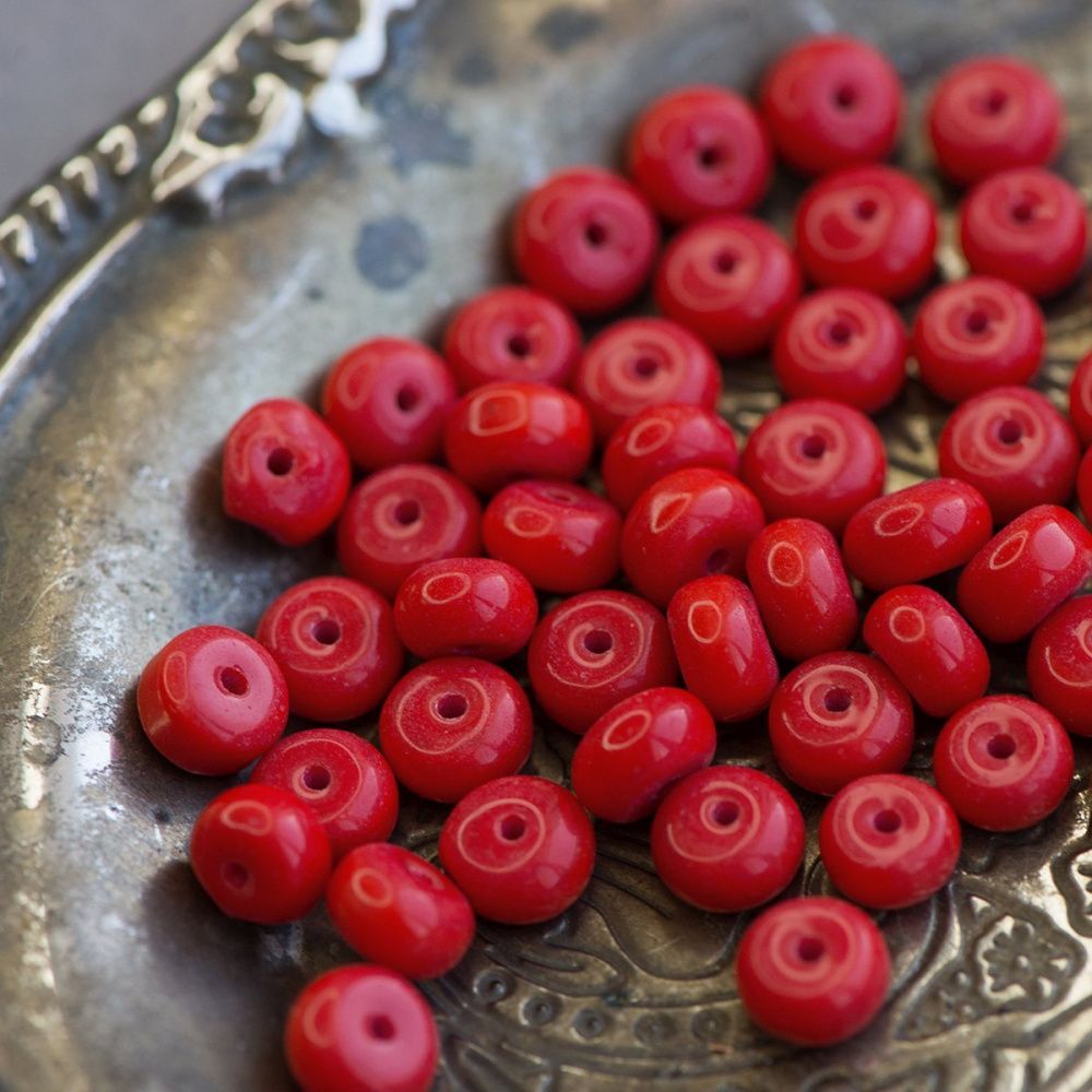 бусина, стекло, абакус, цвет красный темный, окрашена, 8х5 мм