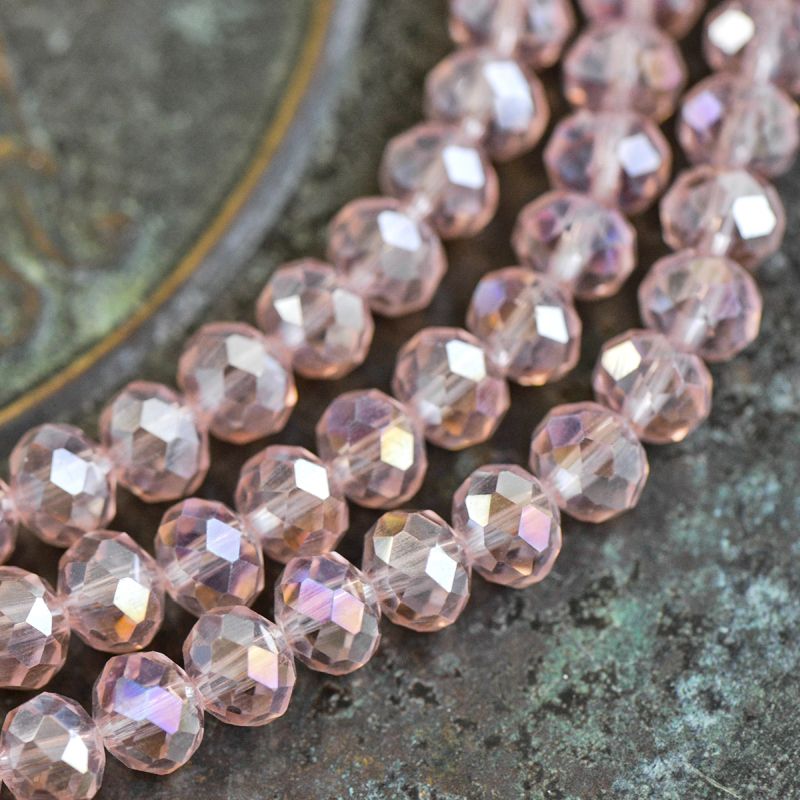 бусина, стекло абакус 8, граненая, цвет персиковый радужный, 8х5 мм