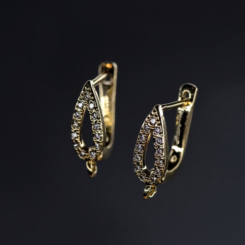 швензы "капля", с цирконием, позолоченные, 15x5x11 мм 