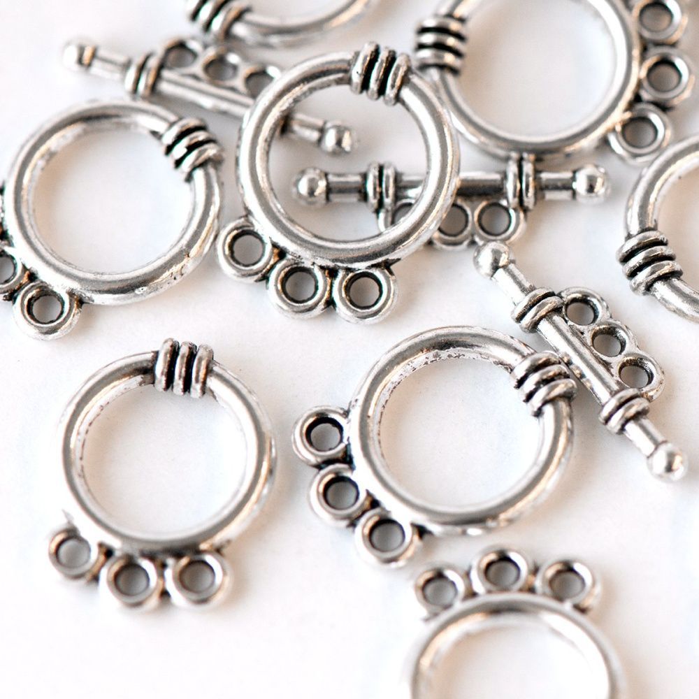 Замочки тоггл "трио", античное серебро, 18х14х3.5 мм