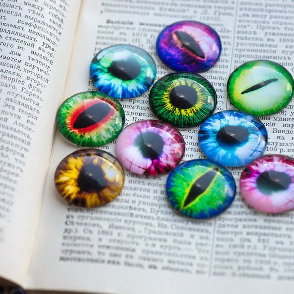 кабошон стеклянный "глаза", с принтом, 30x7 мм