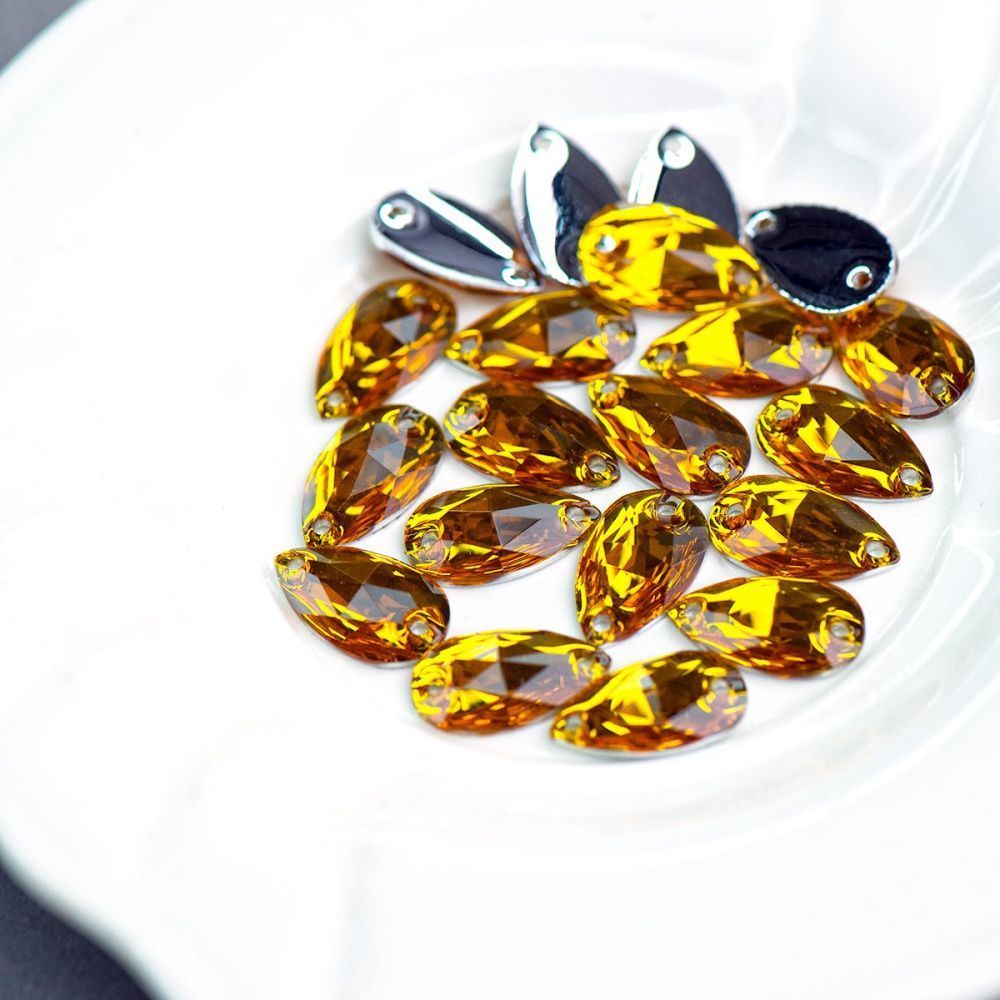 стразы пришивные teardrop, смола, топаз, 10.5х18 мм