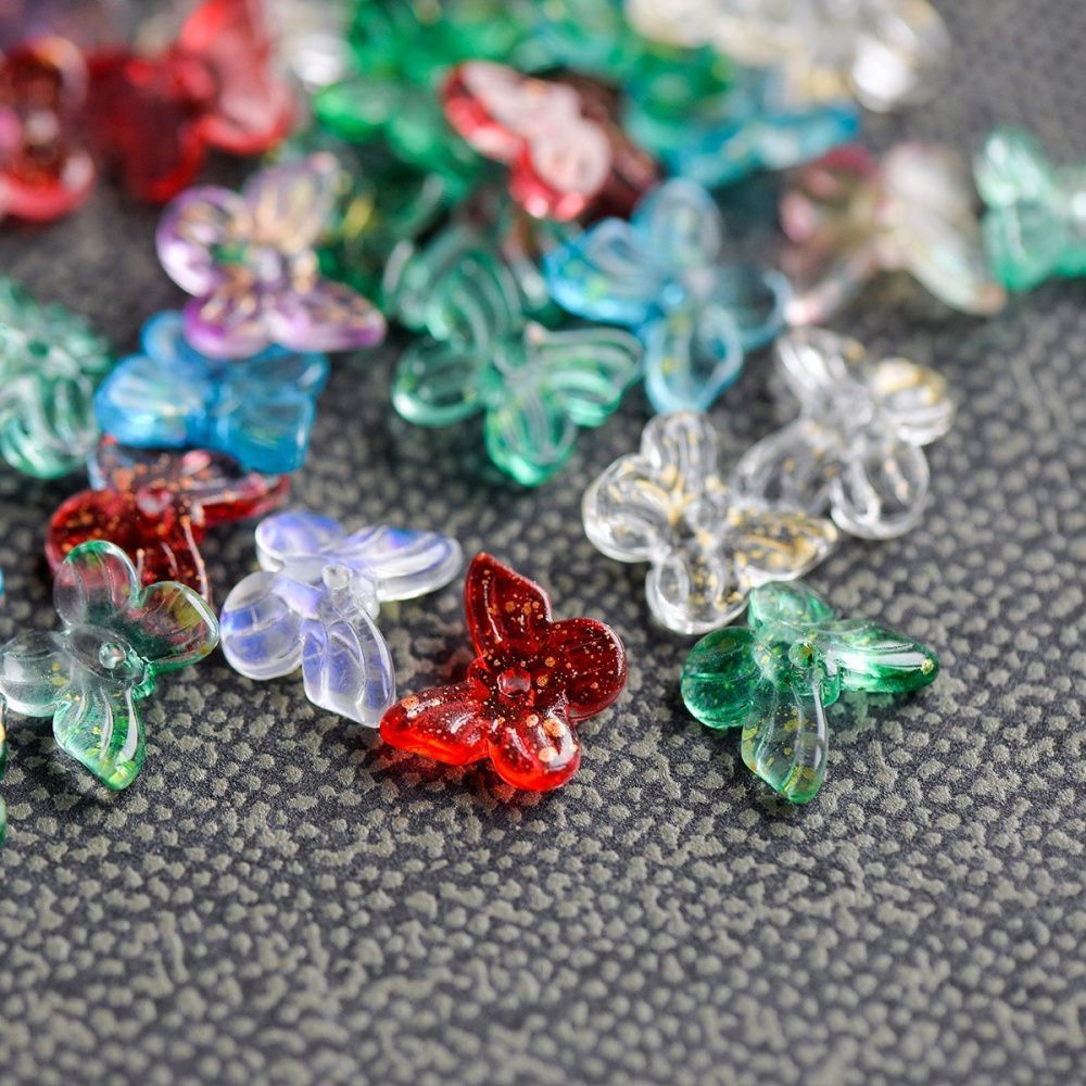 бусина "бабочка", стекло, цветовой микс, 11x10x4 мм