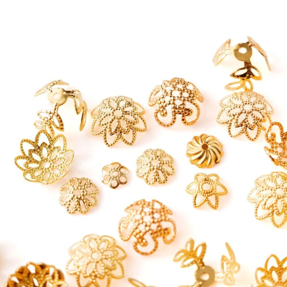 шапочка для бусин "филигрань", цвет золото, размерный микс (уп 10 г)