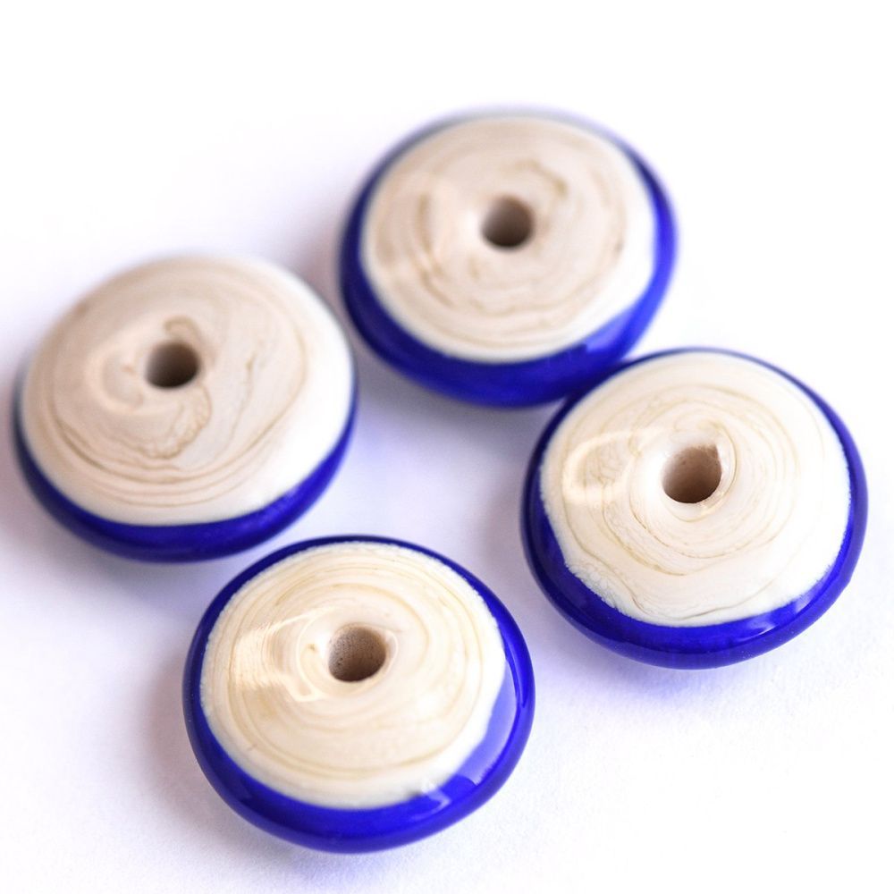 бусина, мурано "диск", плоская, синий, 18х6 мм