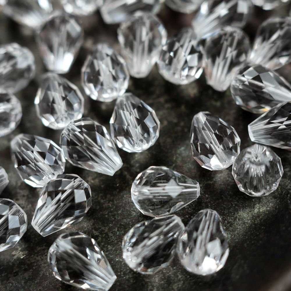 бусина "капля", граненая, стекло, цвет прозрачный, 10х8 мм