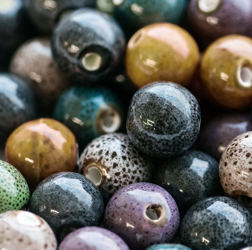 бусина, керамика "антик", цветовой микс, 14-16 мм 