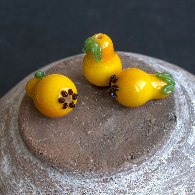 бусина, мурано "груша", желтый, 19х12 мм