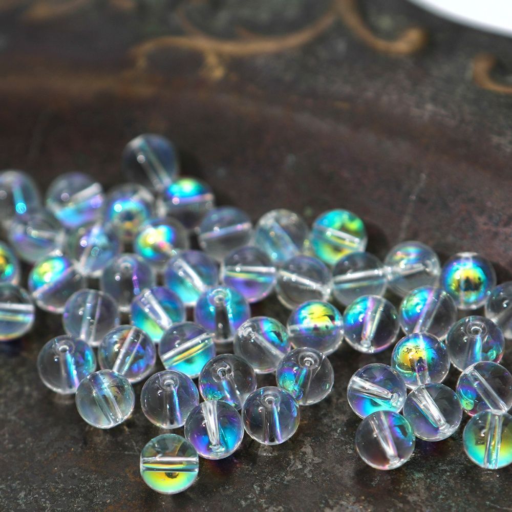 бусина, стекло 6, цвет прозрачный/бензиновый, 6 мм