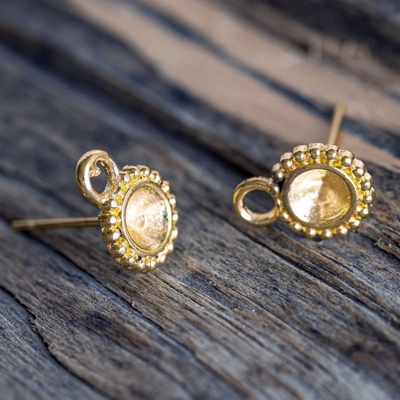 пуссеты "ромашка", цвет золото, 13х8.5 мм