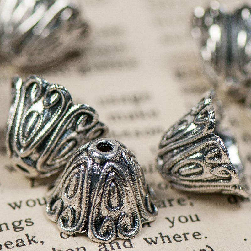 колпачок для бусин "марушин", цвет античное серебро, 15x10 мм