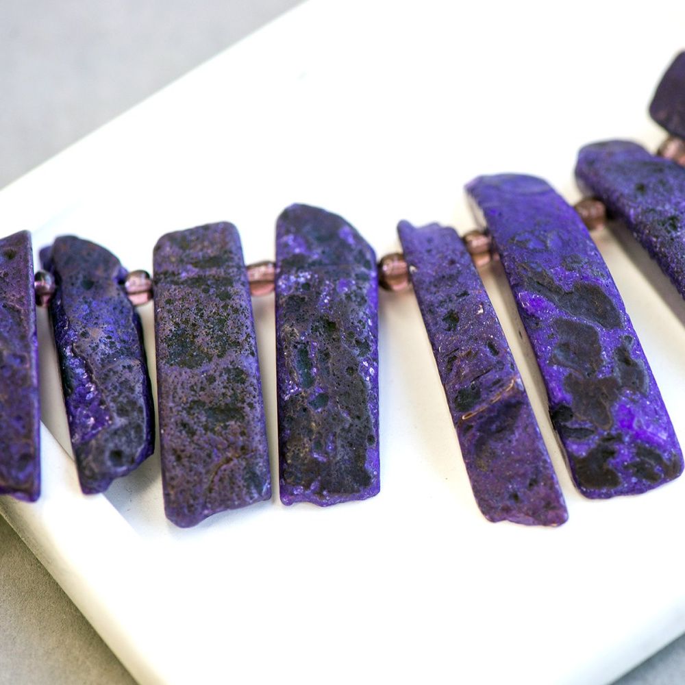 (им) бусина агат, багет, цвет сиреневый, размерный микс