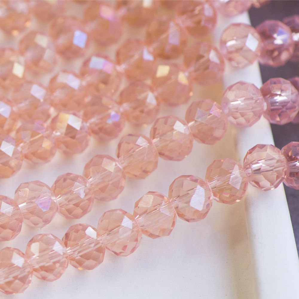 бусина, стекло абакус 8, граненая, цвет персиковый радужный, 8х5 мм