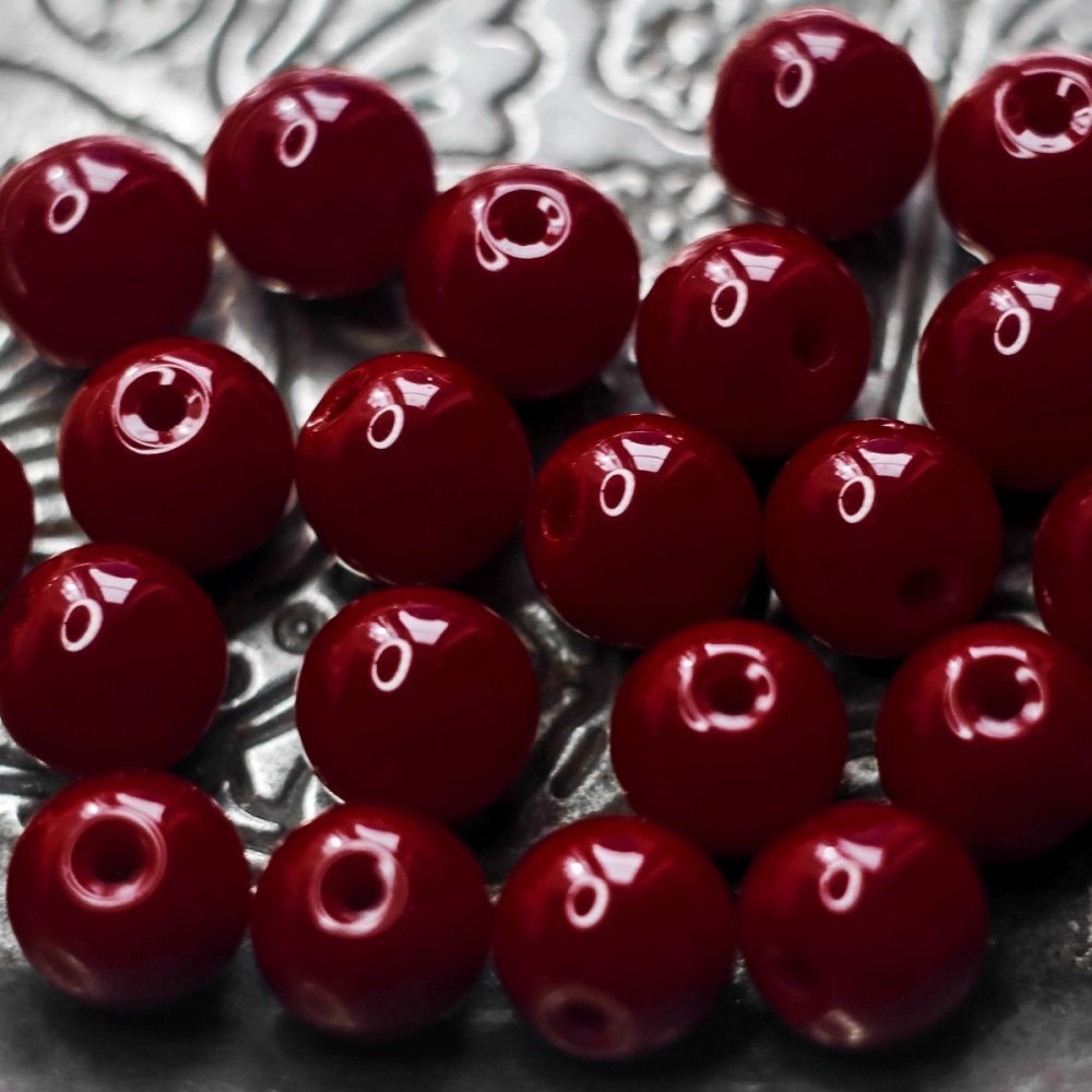 бусина, стекло 8, цвет брусничный, 8 мм