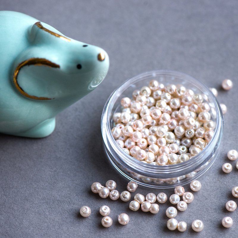 бусина, имитация жемчуга, стекло 4, цвет розовый микс, 4 мм (уп 50+/-5 шт)